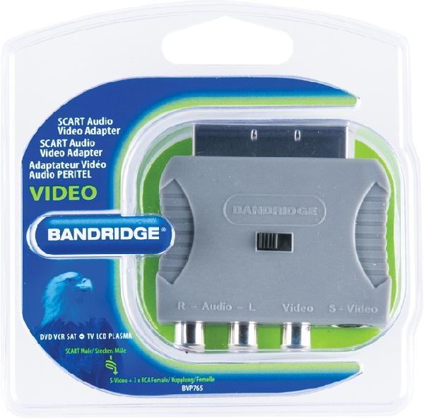 Bandridge Scart (m) - Composiet 3RCA en S-VHS (v) adapter / grijs
